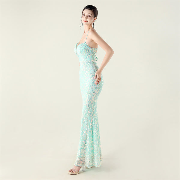 Deep V Neckline Gown with Bustier Lacing, Beading & Sequins