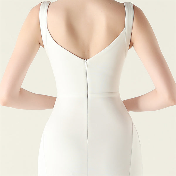 2025 Deep V Neck Gown with Criss-Cross Pleating & Sheer Mesh