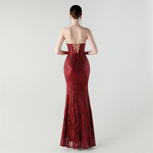 2025 Sweetheart Neckline Sequin Gown with Boned Corset & Heavy Beadwork