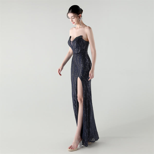 2025 Sweetheart Neckline Sequin Gown with Boned Corset & Heavy Beadwork