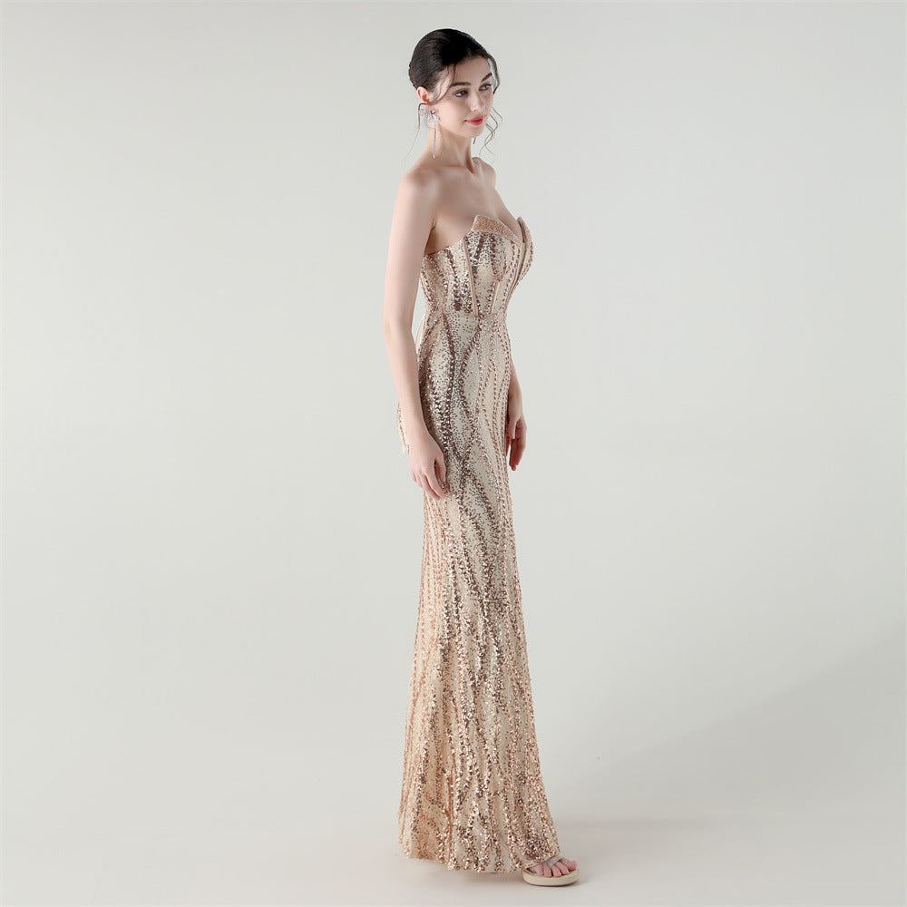 2025 Sweetheart Neckline Sequin Gown with Boned Corset & Heavy Beadwork