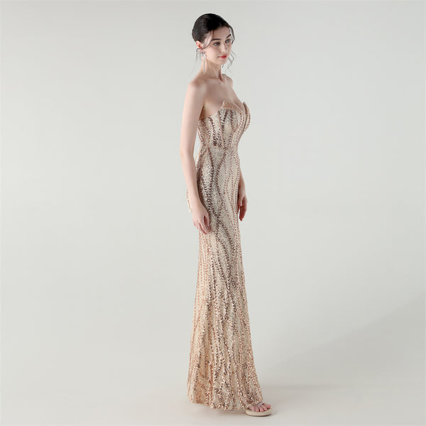 2025 Sweetheart Neckline Sequin Gown with Boned Corset & Heavy Beadwork