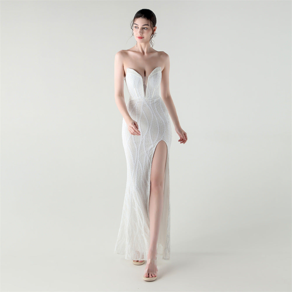 2025 Sweetheart Neckline Sequin Gown with Boned Corset & Heavy Beadwork