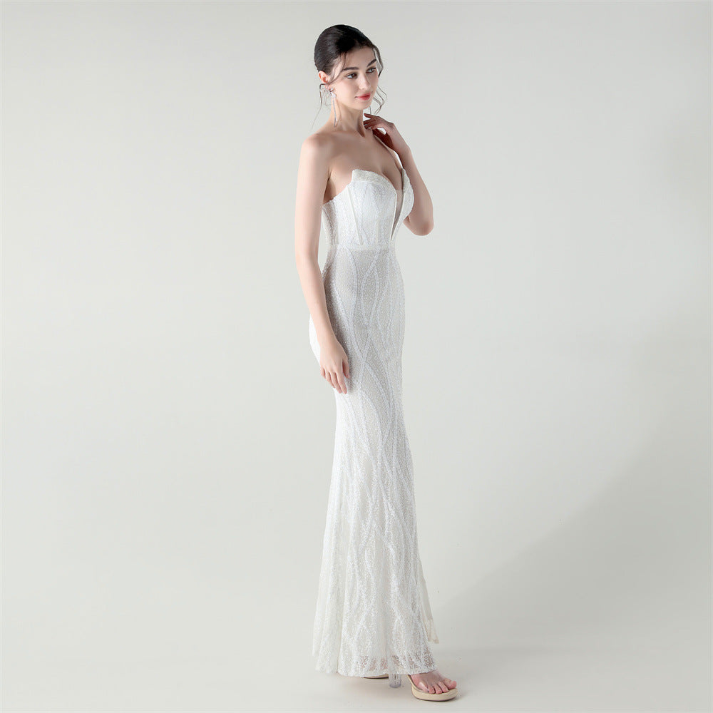 2025 Sweetheart Neckline Sequin Gown with Boned Corset & Heavy Beadwork