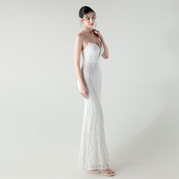 2025 Sweetheart Neckline Sequin Gown with Boned Corset & Heavy Beadwork