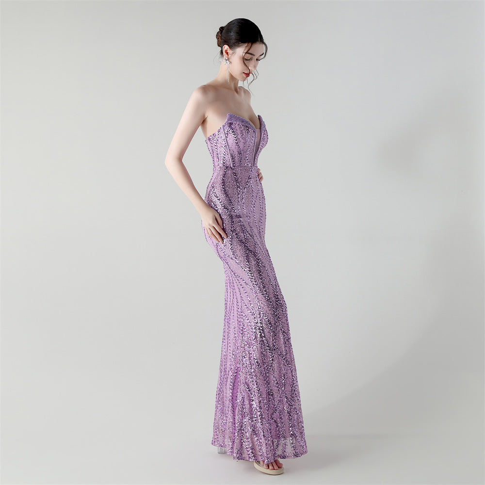 2025 Sweetheart Neckline Sequin Gown with Boned Corset & Heavy Beadwork