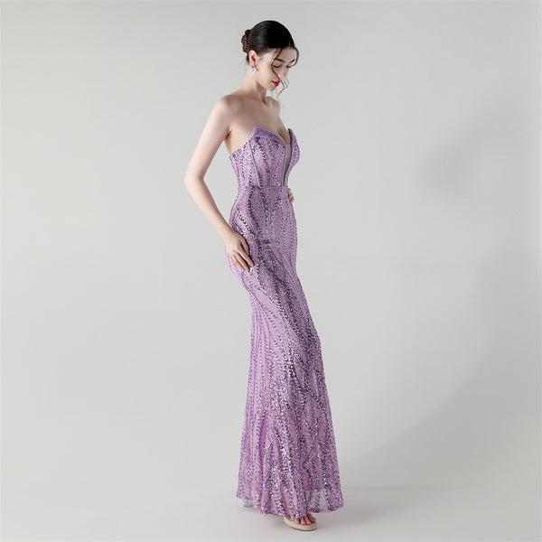 2025 Sweetheart Neckline Sequin Gown with Boned Corset & Heavy Beadwork