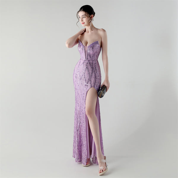 2025 Sweetheart Neckline Sequin Gown with Boned Corset & Heavy Beadwork