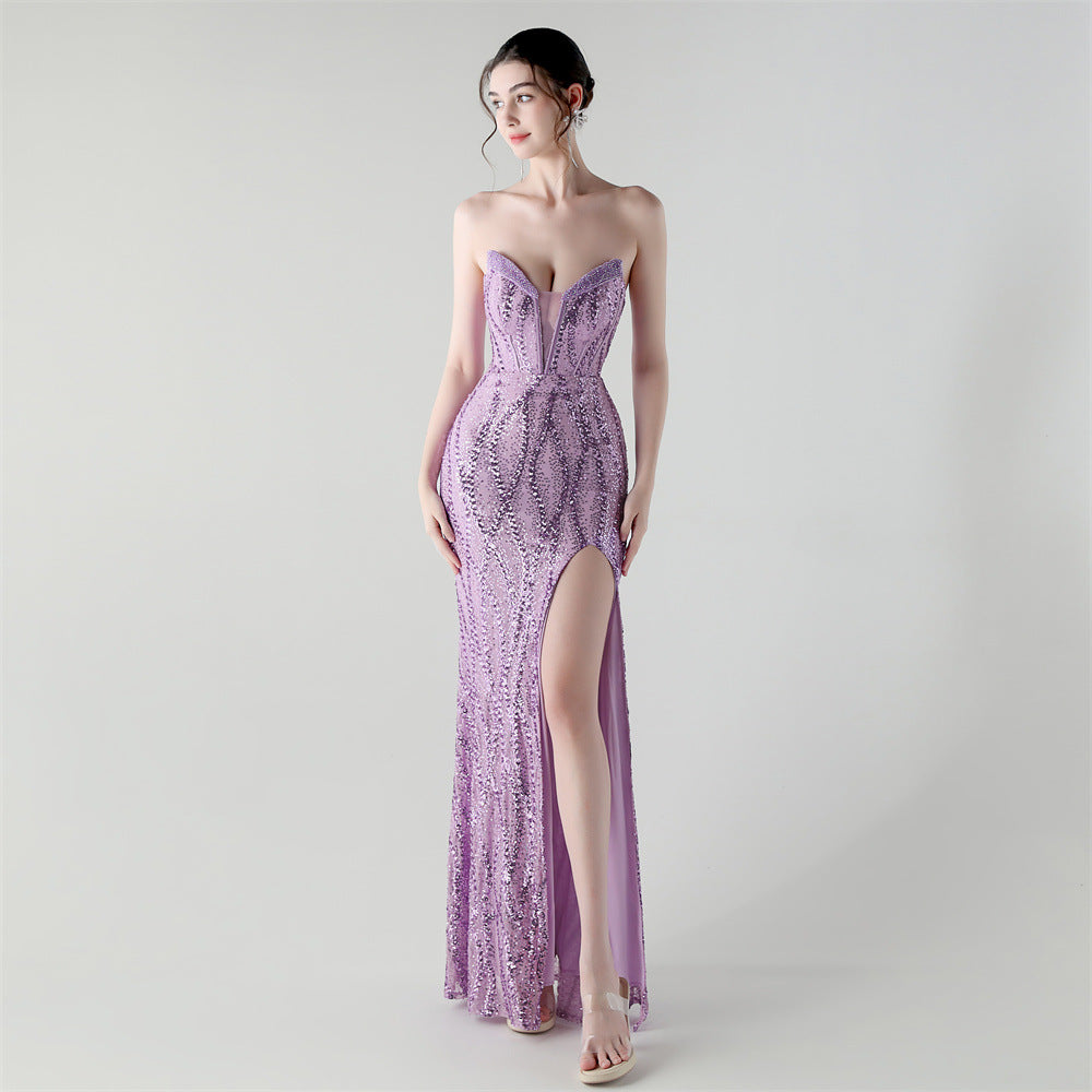 2025 Sweetheart Neckline Sequin Gown with Boned Corset & Heavy Beadwork