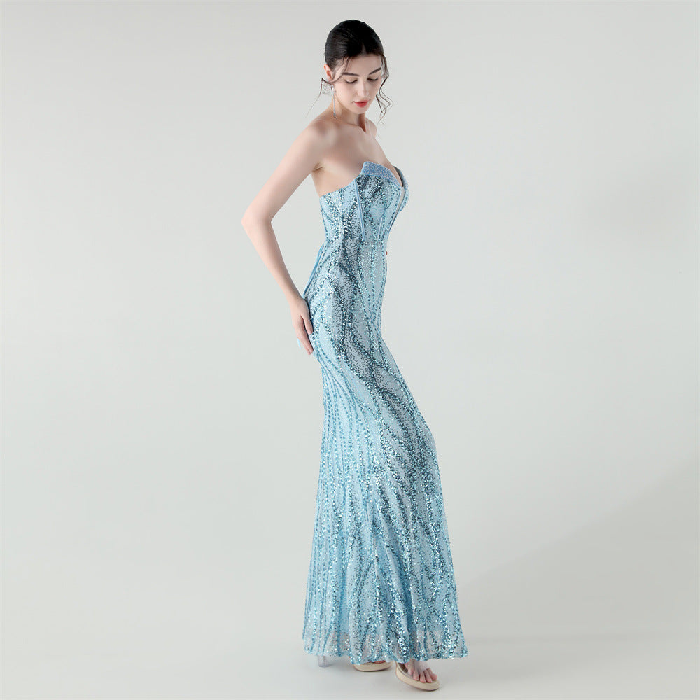 2025 Sweetheart Neckline Sequin Gown with Boned Corset & Heavy Beadwork