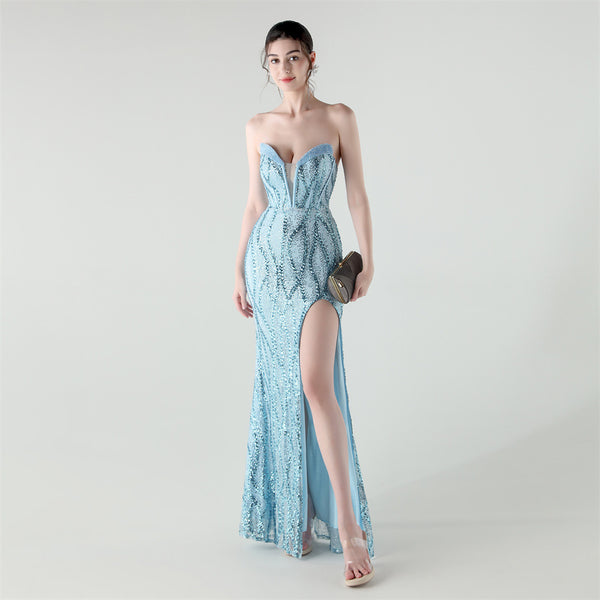 2025 Sweetheart Neckline Sequin Gown with Boned Corset & Heavy Beadwork