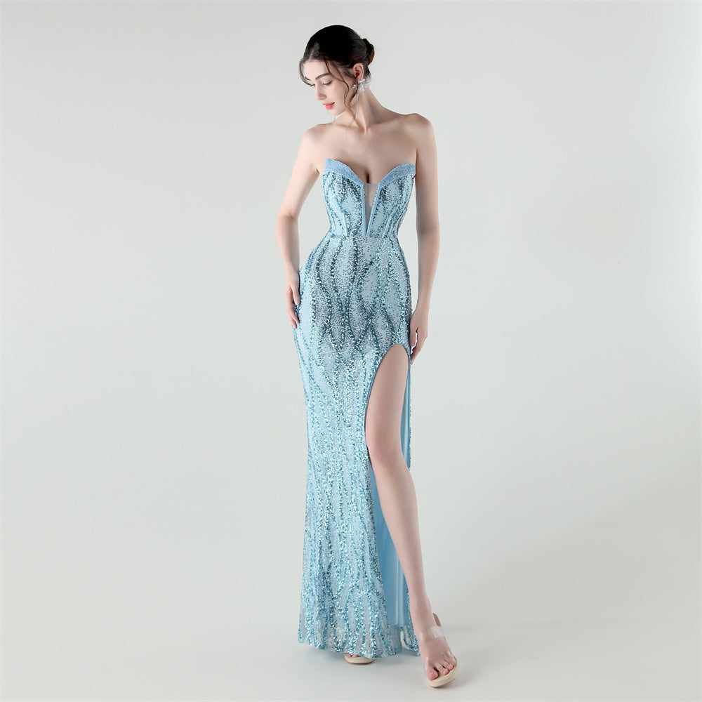 2025 Sweetheart Neckline Sequin Gown with Boned Corset & Heavy Beadwork