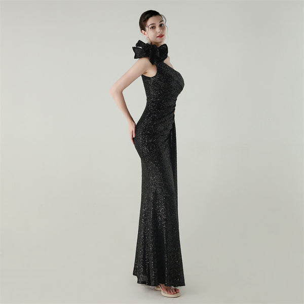 One-Shoulder Mermaid Gown with Floral Beadwork for Galas & Awards