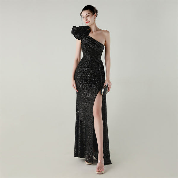 One-Shoulder Mermaid Gown with Floral Beadwork for Galas & Awards