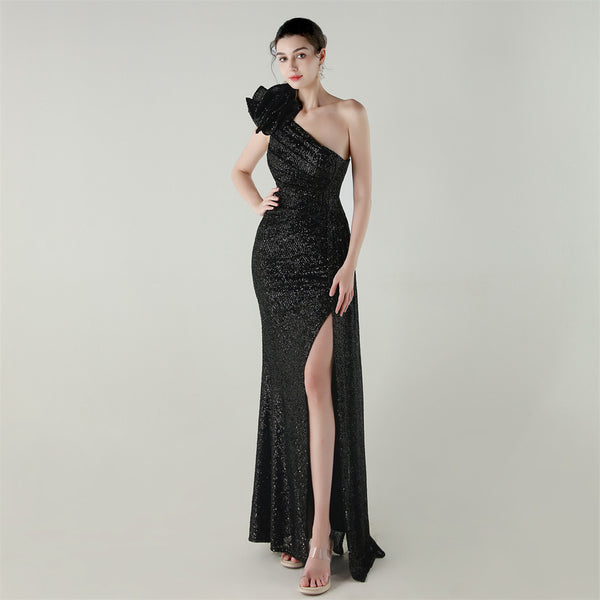 One-Shoulder Mermaid Gown with Floral Beadwork for Galas & Awards