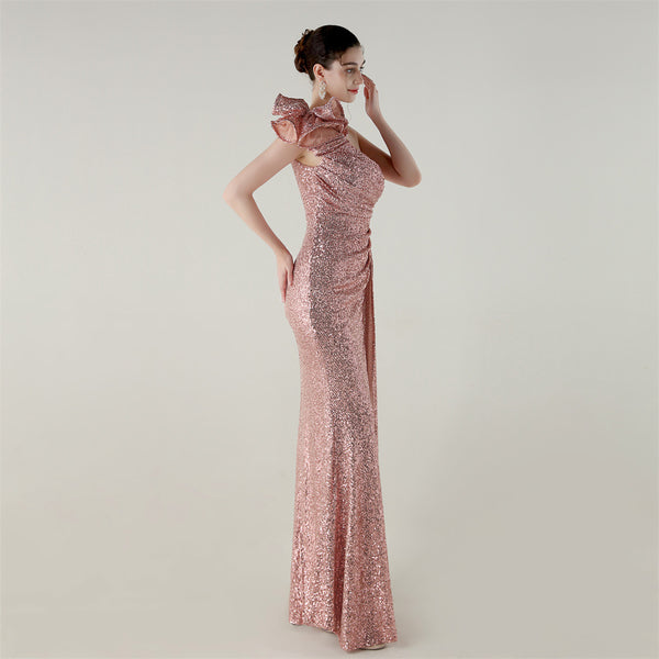 One-Shoulder Mermaid Gown with Floral Beadwork for Galas & Awards