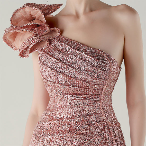One-Shoulder Mermaid Gown with Floral Beadwork for Galas & Awards