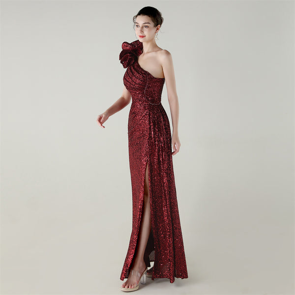 One-Shoulder Mermaid Gown with Floral Beadwork for Galas & Awards