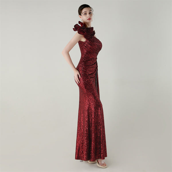 One-Shoulder Mermaid Gown with Floral Beadwork for Galas & Awards