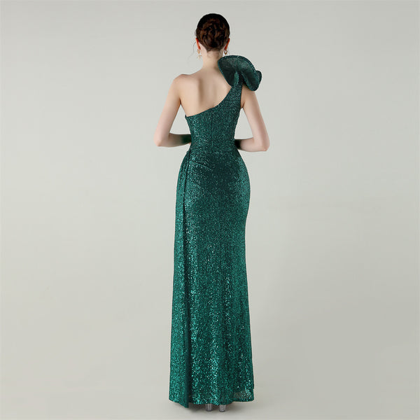 One-Shoulder Mermaid Gown with Floral Beadwork for Galas & Awards