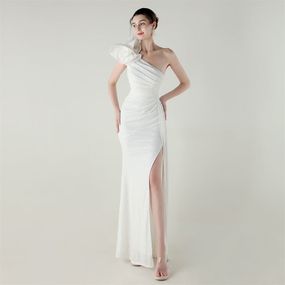 One-Shoulder Mermaid Gown with Floral Beadwork for Galas & Awards