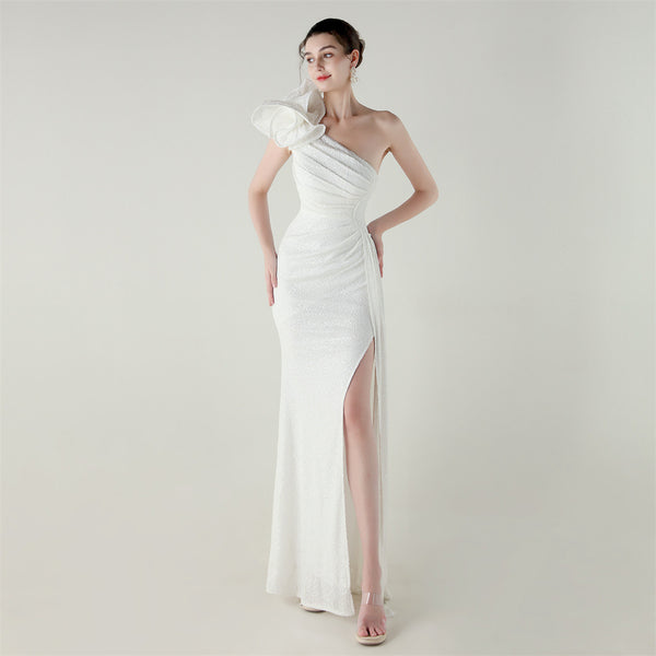 One-Shoulder Mermaid Gown with Floral Beadwork for Galas & Awards