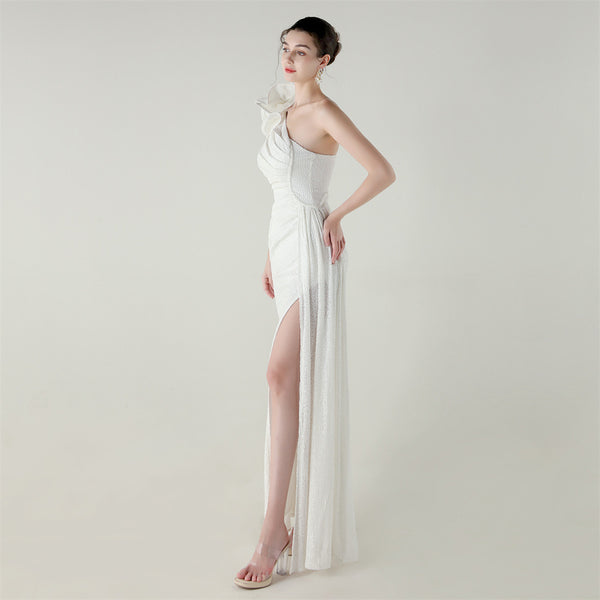 One-Shoulder Mermaid Gown with Floral Beadwork for Galas & Awards