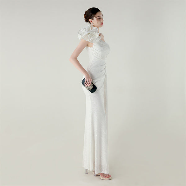 One-Shoulder Mermaid Gown with Floral Beadwork for Galas & Awards