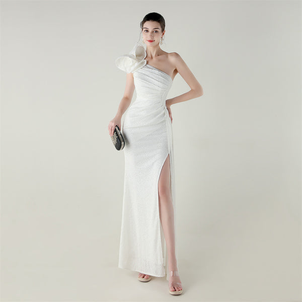 One-Shoulder Mermaid Gown with Floral Beadwork for Galas & Awards