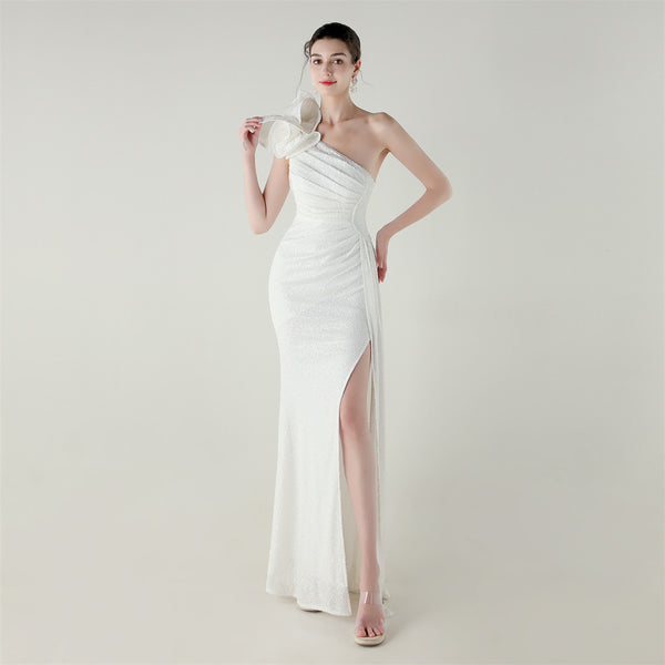 One-Shoulder Mermaid Gown with Floral Beadwork for Galas & Awards