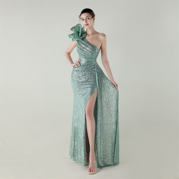 One-Shoulder Mermaid Gown with Floral Beadwork for Galas & Awards
