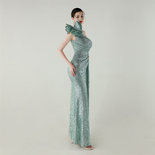 One-Shoulder Mermaid Gown with Floral Beadwork for Galas & Awards
