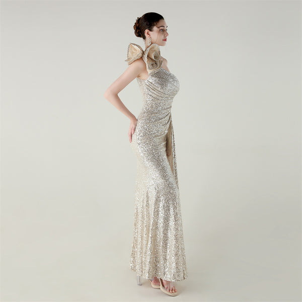 One-Shoulder Mermaid Gown with Floral Beadwork for Galas & Awards