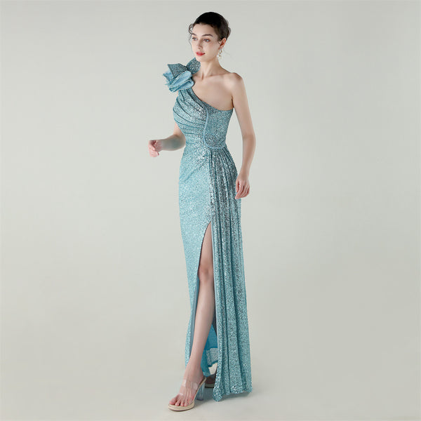 One-Shoulder Mermaid Gown with Floral Beadwork for Galas & Awards