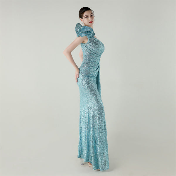 One-Shoulder Mermaid Gown with Floral Beadwork for Galas & Awards