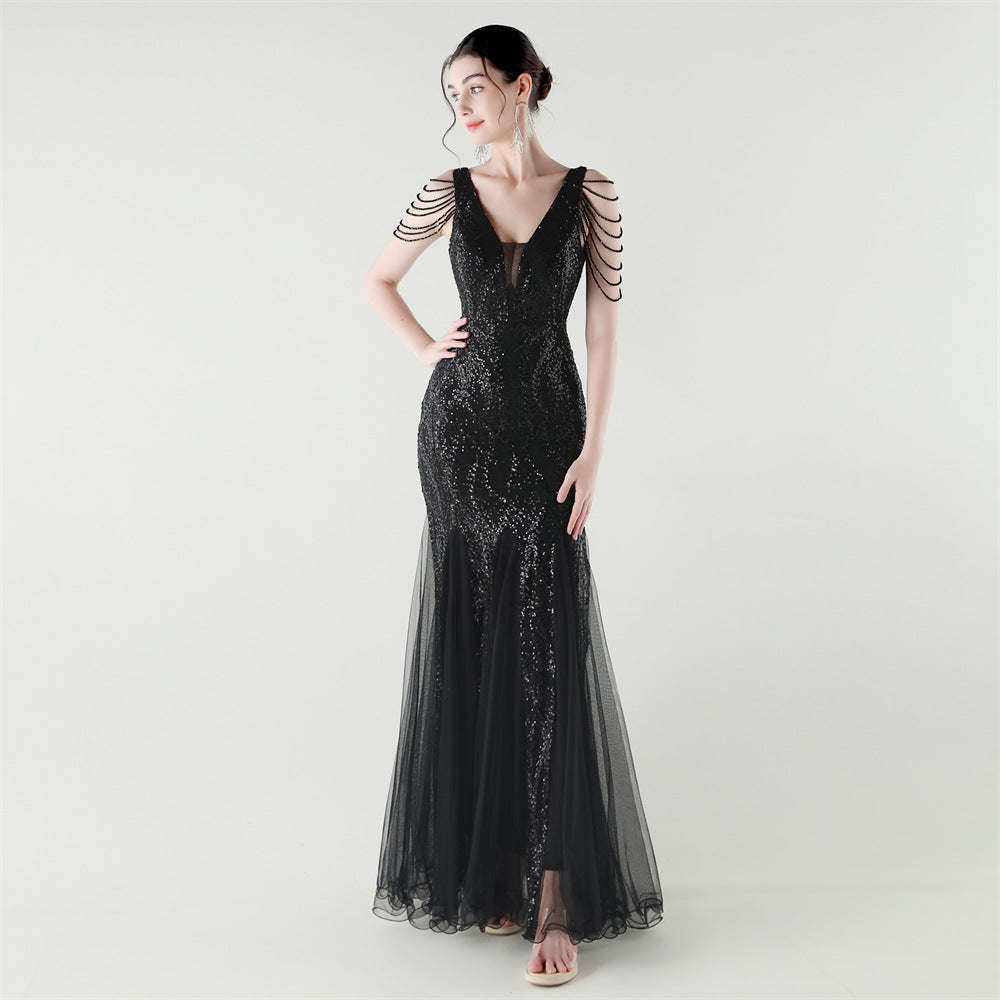 2025 Backless Mermaid Gown with Sequin & Sheer Mesh Panels