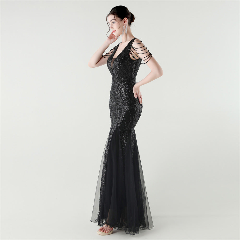 2025 Backless Mermaid Gown with Sequin & Sheer Mesh Panels