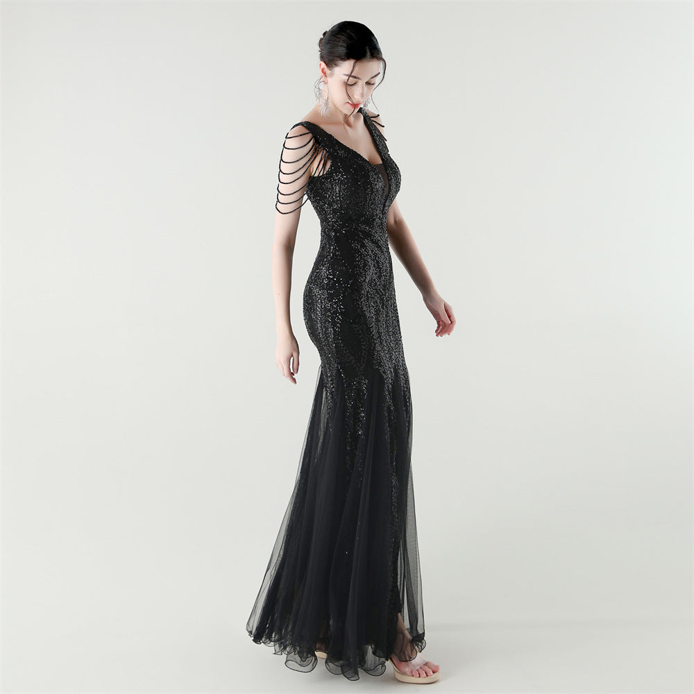 2025 Backless Mermaid Gown with Sequin & Sheer Mesh Panels