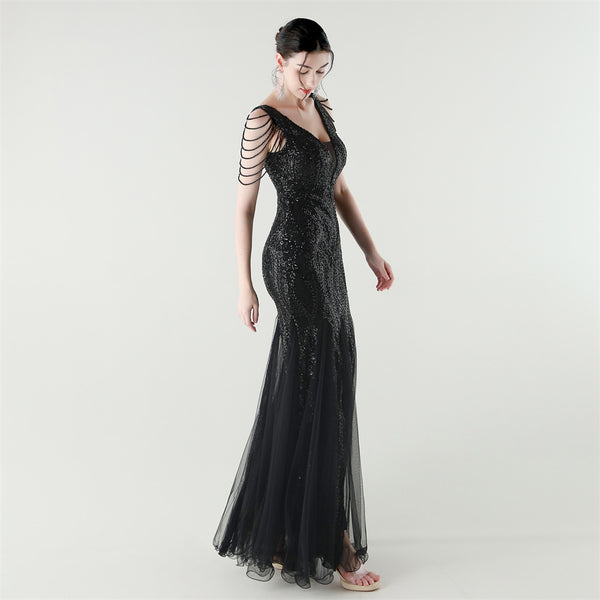 2025 Backless Mermaid Gown with Sequin & Sheer Mesh Panels