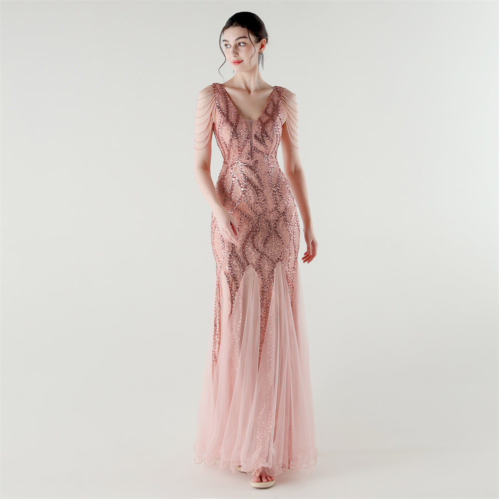 2025 Backless Mermaid Gown with Sequin & Sheer Mesh Panels