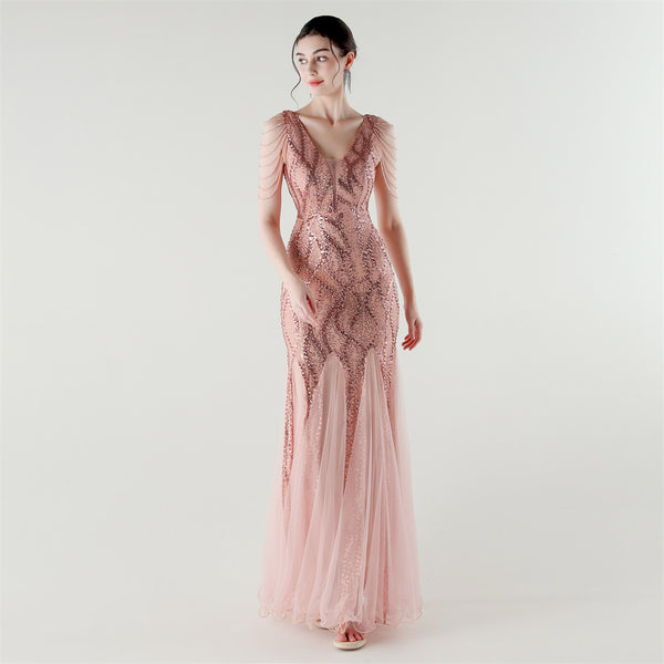 2025 Backless Mermaid Gown with Sequin & Sheer Mesh Panels