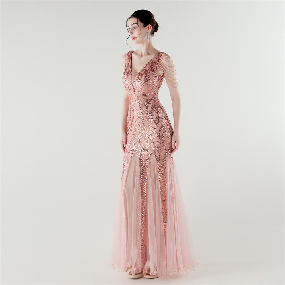 2025 Backless Mermaid Gown with Sequin & Sheer Mesh Panels