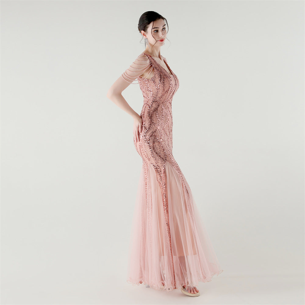 2025 Backless Mermaid Gown with Sequin & Sheer Mesh Panels