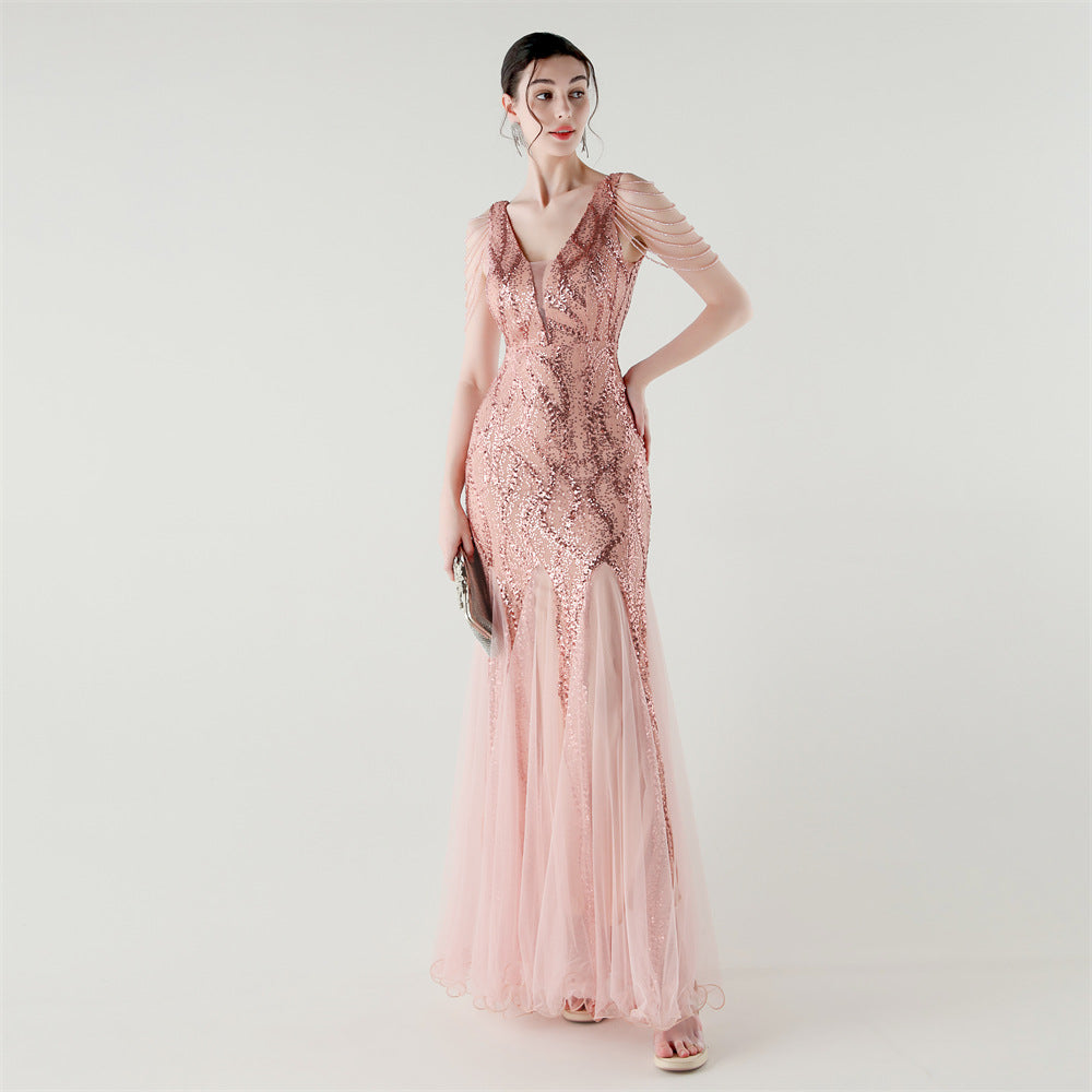 2025 Backless Mermaid Gown with Sequin & Sheer Mesh Panels