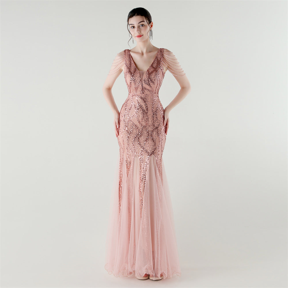 2025 Backless Mermaid Gown with Sequin & Sheer Mesh Panels