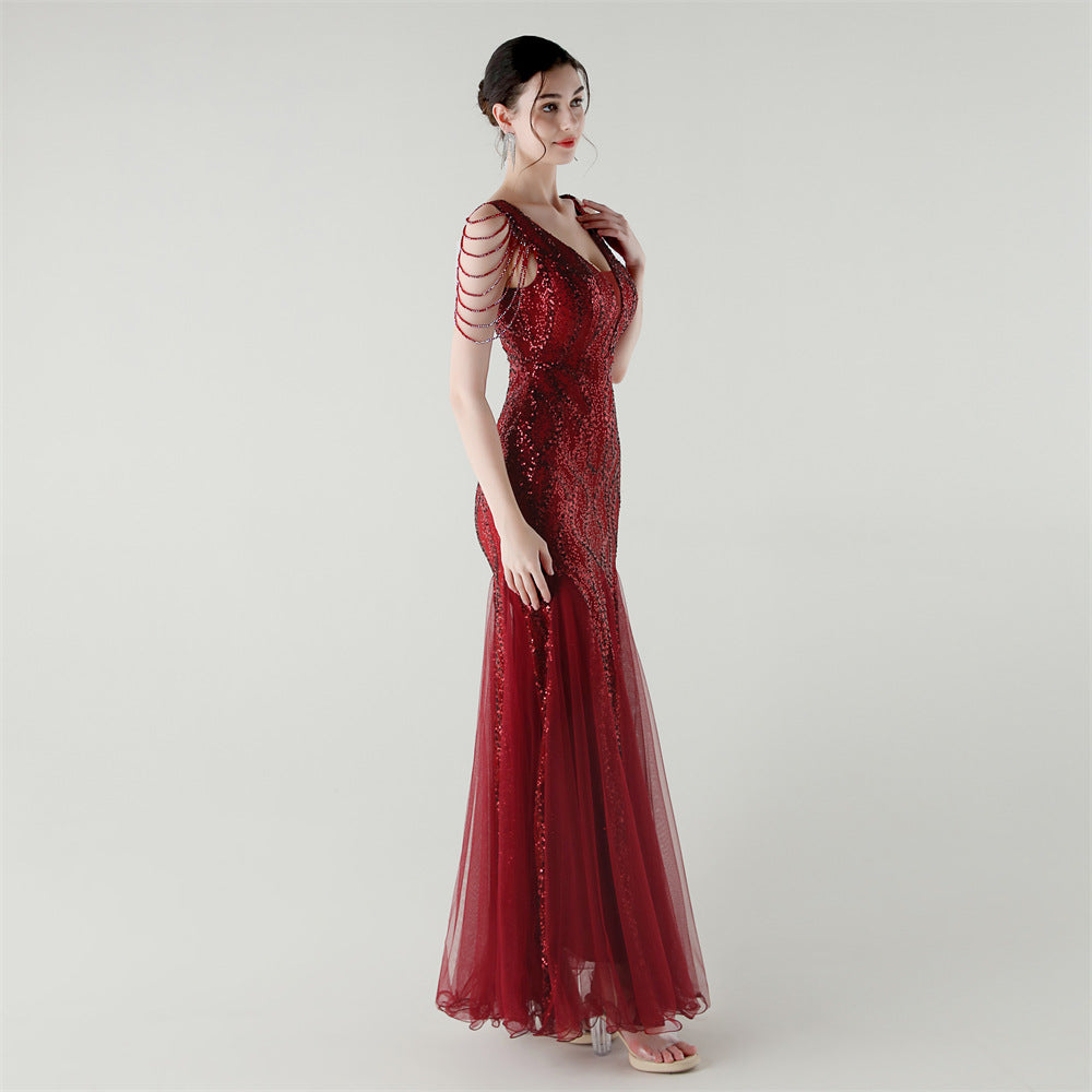 2025 Backless Mermaid Gown with Sequin & Sheer Mesh Panels