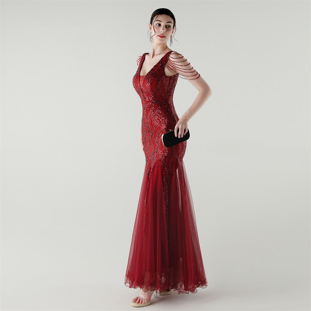 2025 Backless Mermaid Gown with Sequin & Sheer Mesh Panels