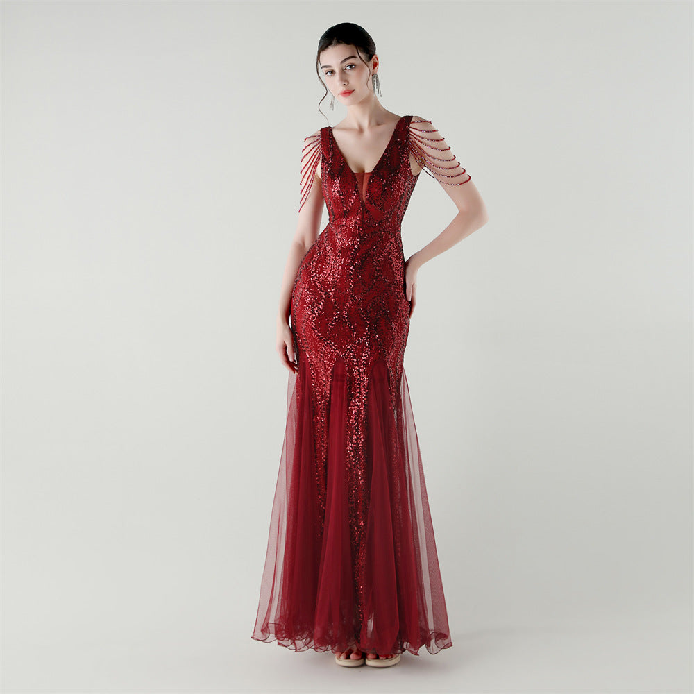 2025 Backless Mermaid Gown with Sequin & Sheer Mesh Panels