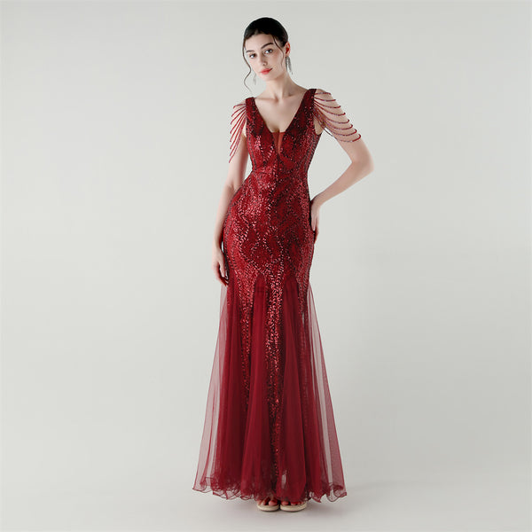 2025 Backless Mermaid Gown with Sequin & Sheer Mesh Panels