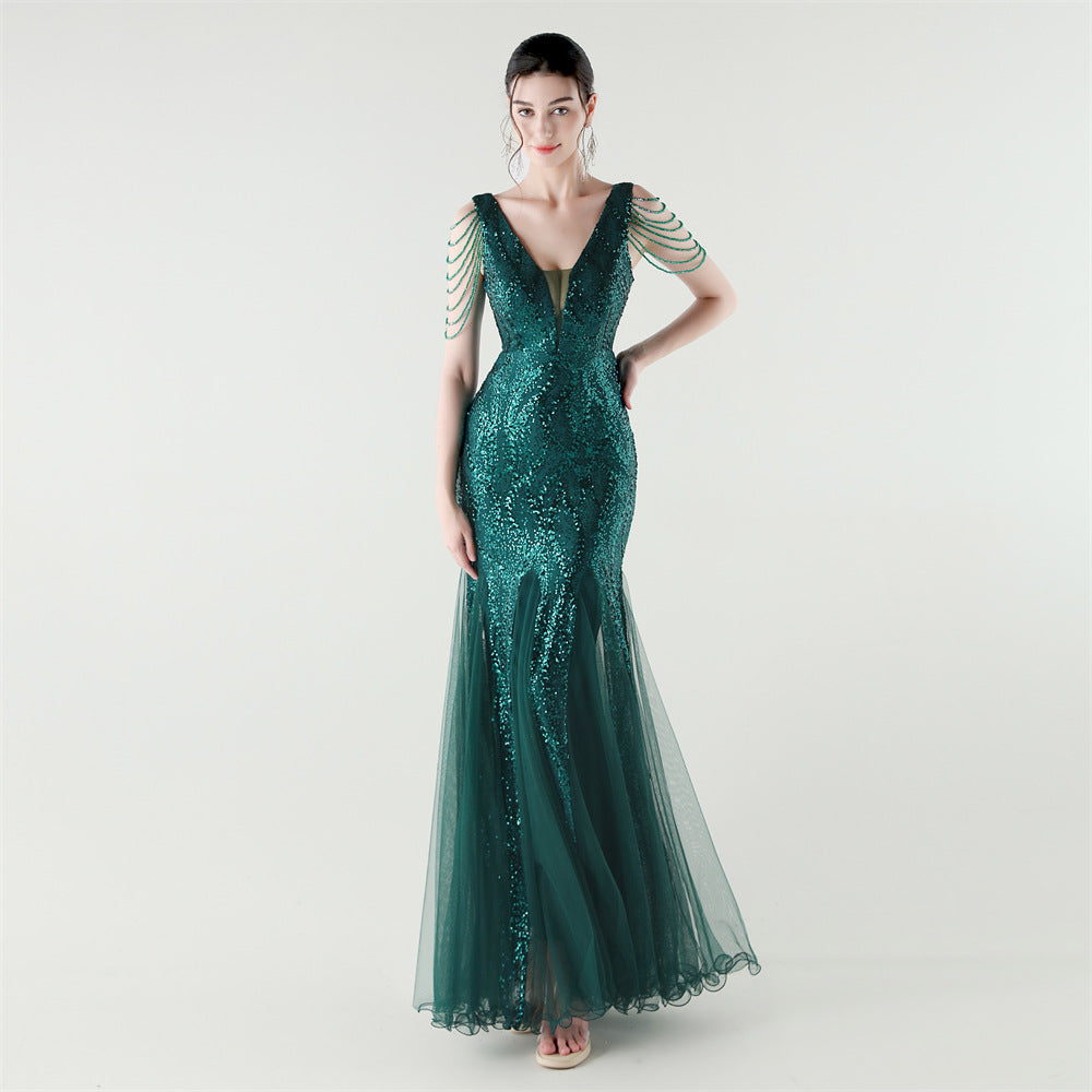 2025 Backless Mermaid Gown with Sequin & Sheer Mesh Panels
